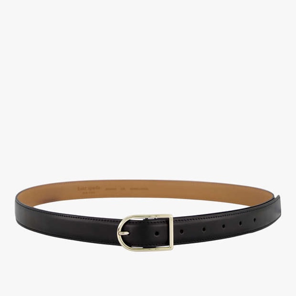 Kate Spade Stitched Edge Black Leather Belt with Gold Buckle 1X / 2X NEW!